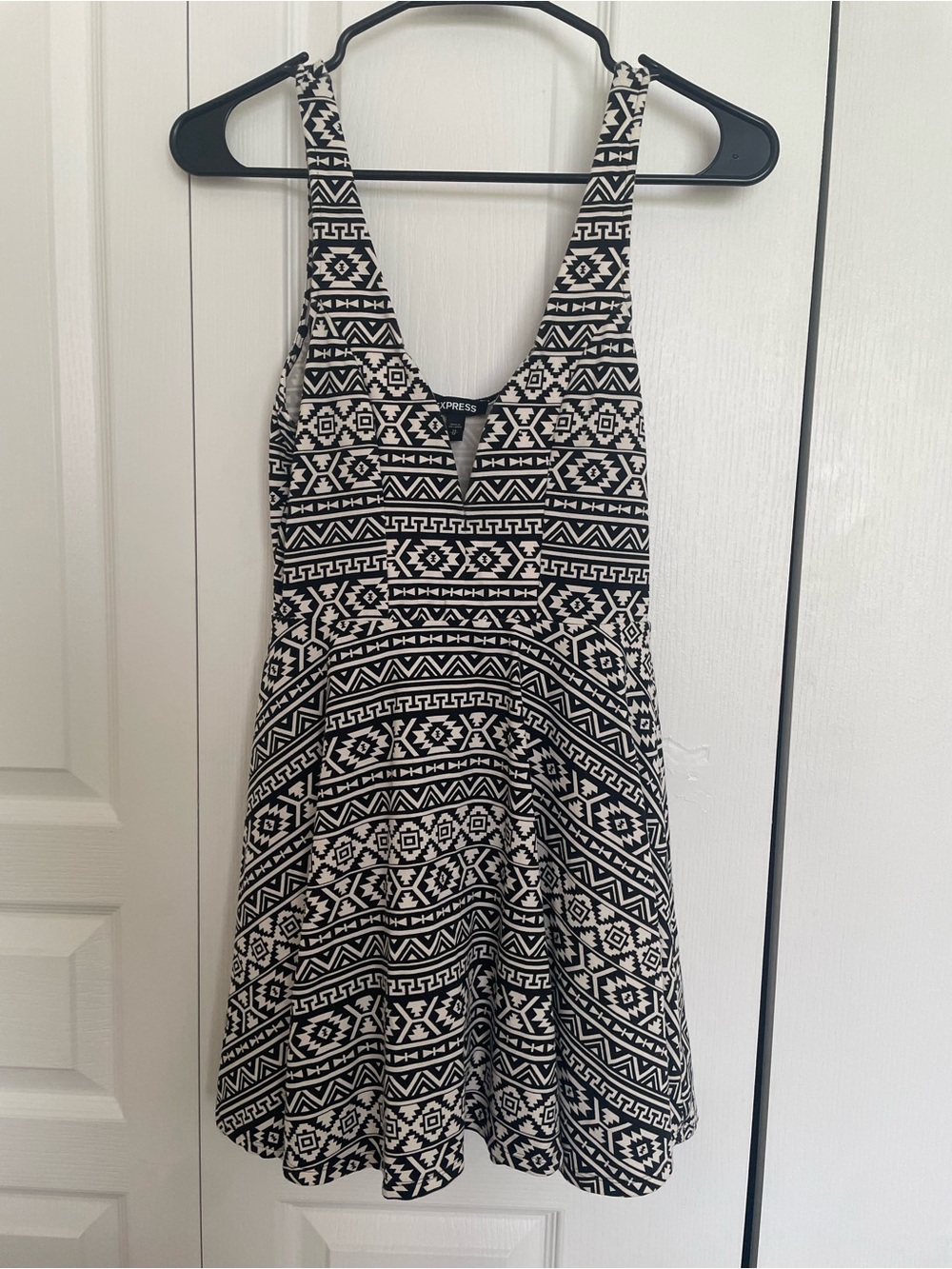 Express Black and White Geo Print V-Neck dress with built in shorts